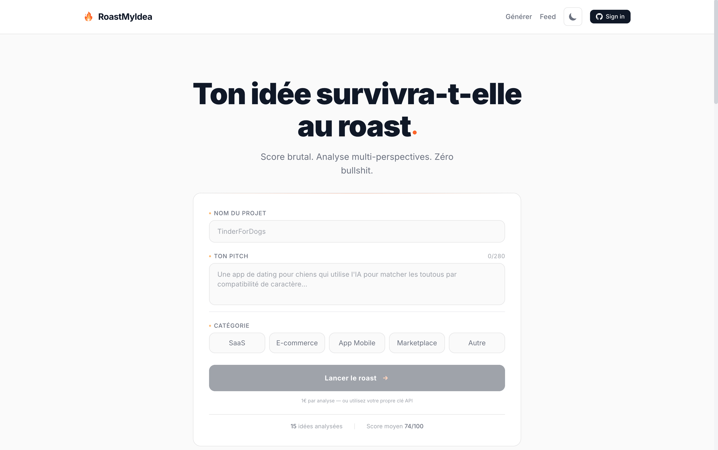 RoastMyIdea, interface